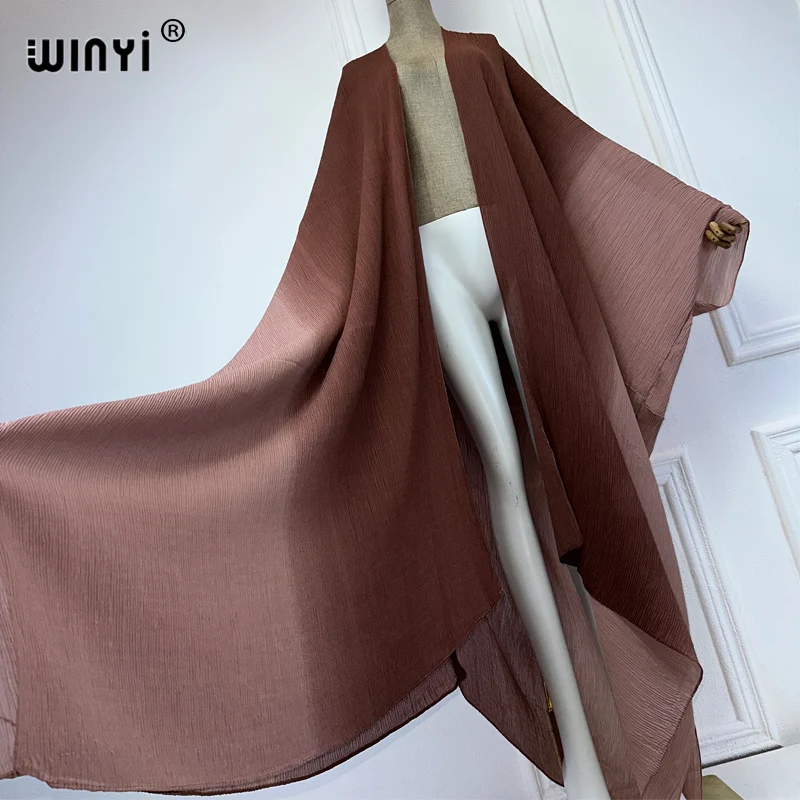 WINYI summer kimono Gradient print cardigan Beach Wear Swim Suit Cover Up Holiday maxi dress fashion coat abaya dubai luxury