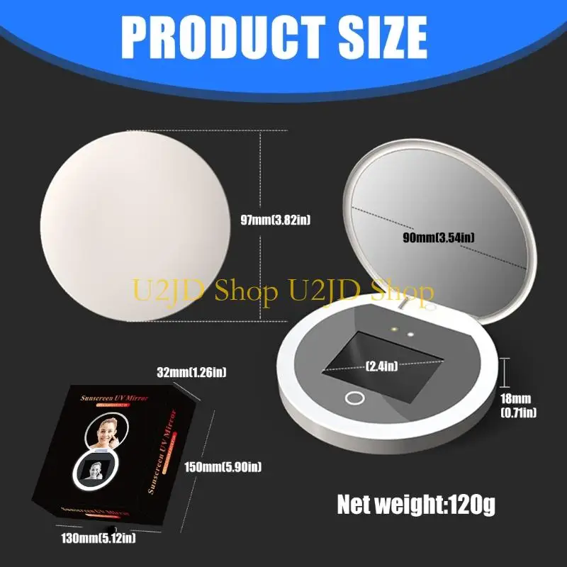 Espelho da câmera U2JD UVS para protetor solar Teste mão 2 espelho maquiagem lateral espelho vaidade