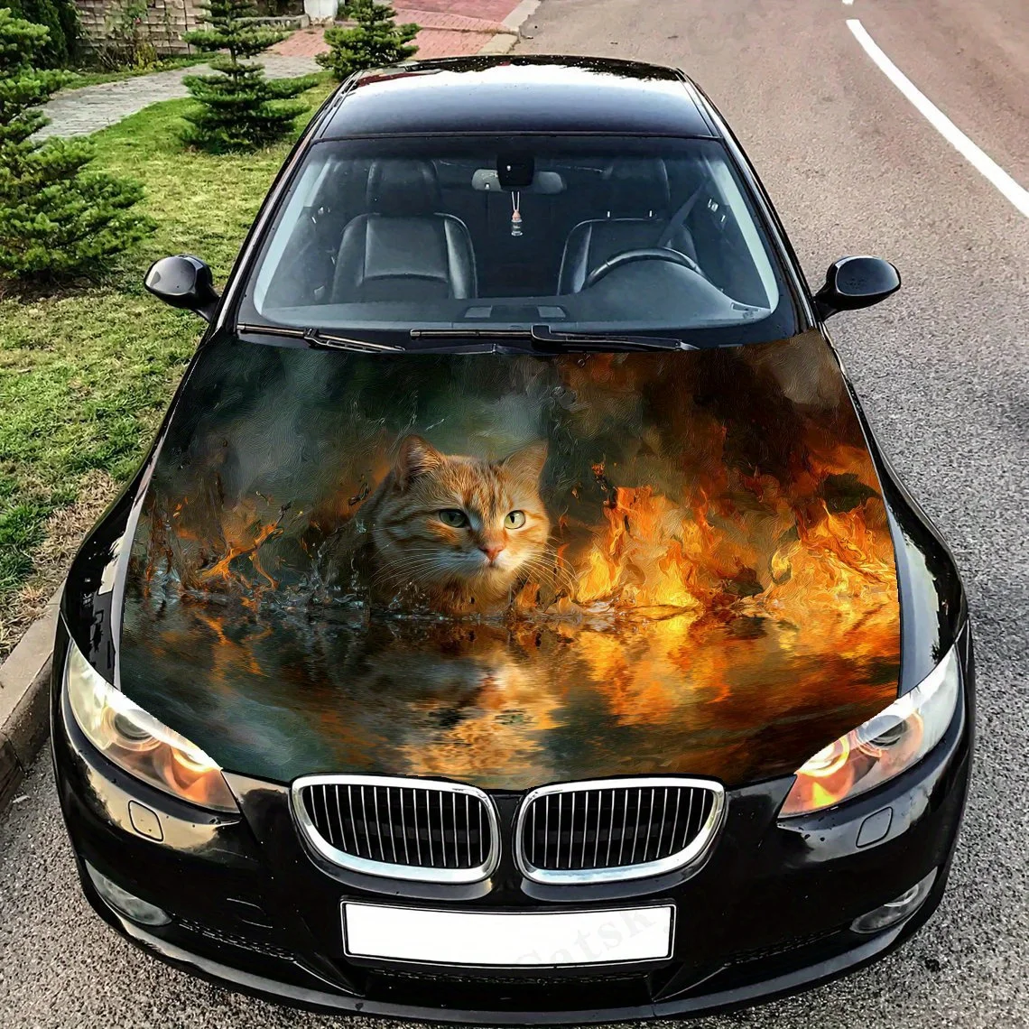 

Cat with Flames Car Hood Decal Sticker - Durable Vinyl Wrap, Splash-Resistant & Easy Removal, Fit For All Cars - Automotive Acce