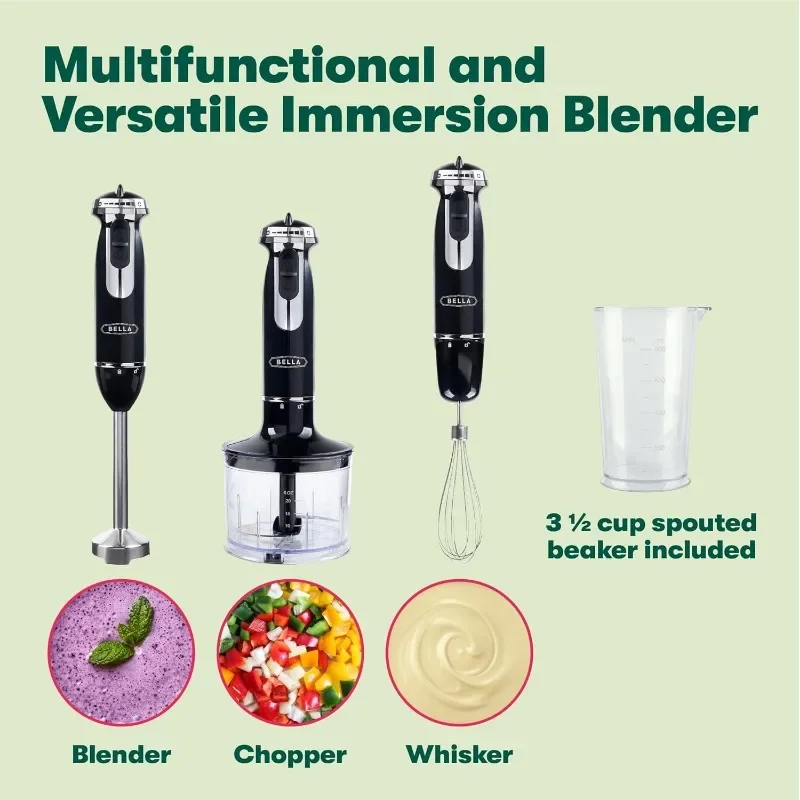 BELLA Immersion Blender with Accessories with Dishwasher-safe Beater and Blending Attachment for Food Preparation
