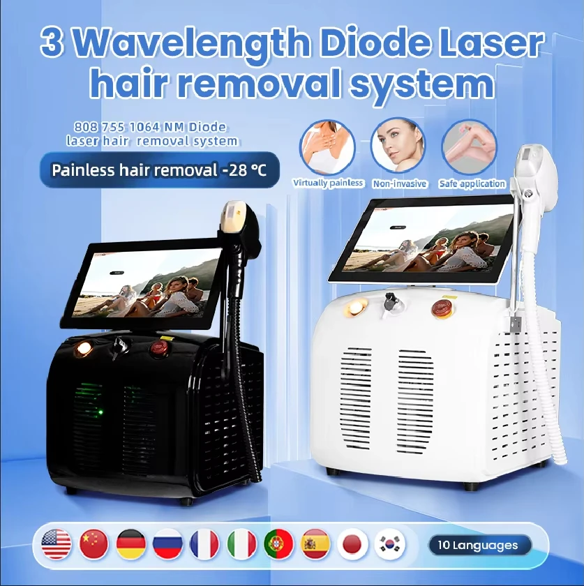 

808nm Diode Laser Hair Removal Device 4000W Skin Rejuvenation Ice Alexandrit Permanent Cooling Head Painless Epilator Machine