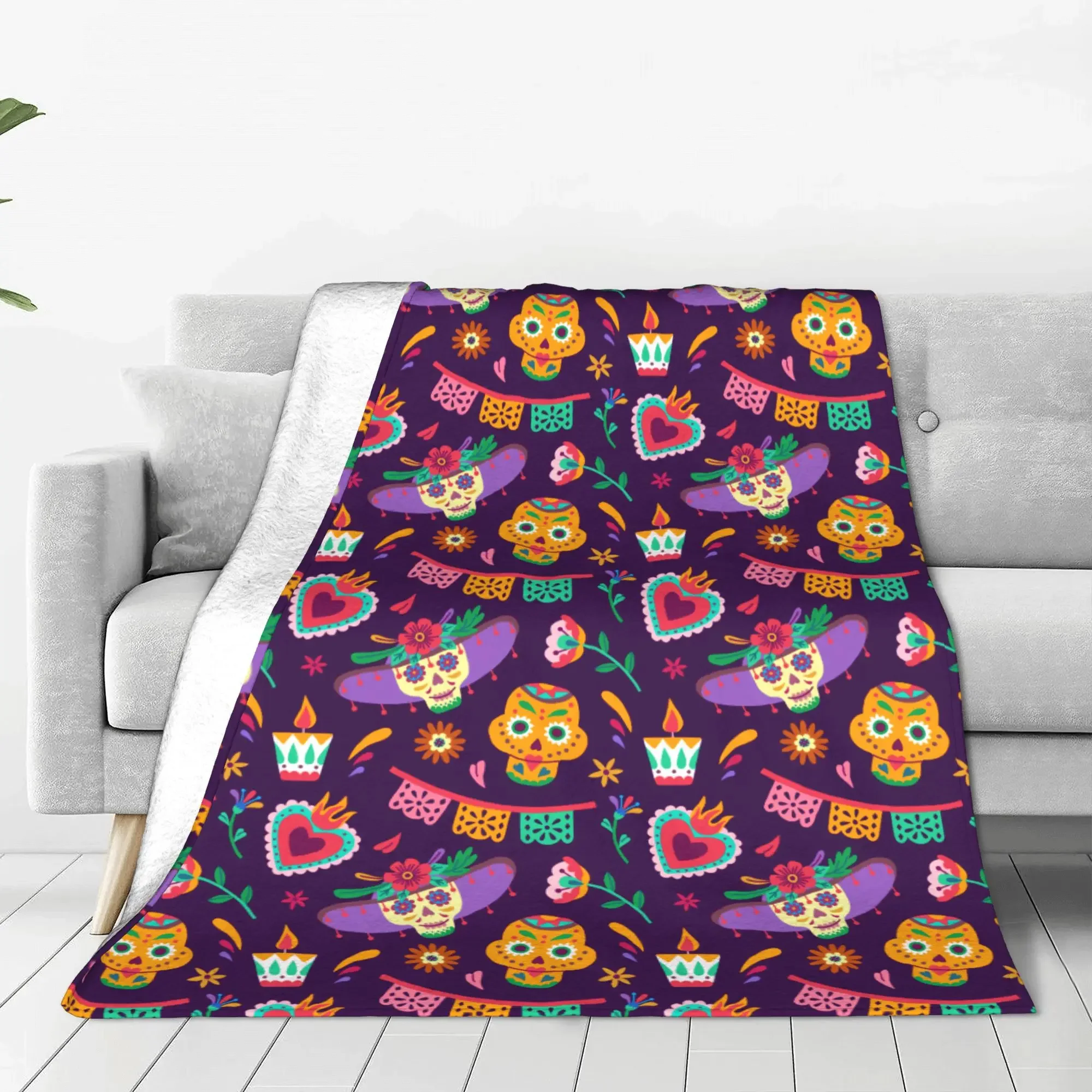 Dia De Los Muertos Day of Dead Blanket Soft and Lightweight Traditional Sugar Skull Throw Blankets for Couch Sofa and Bed