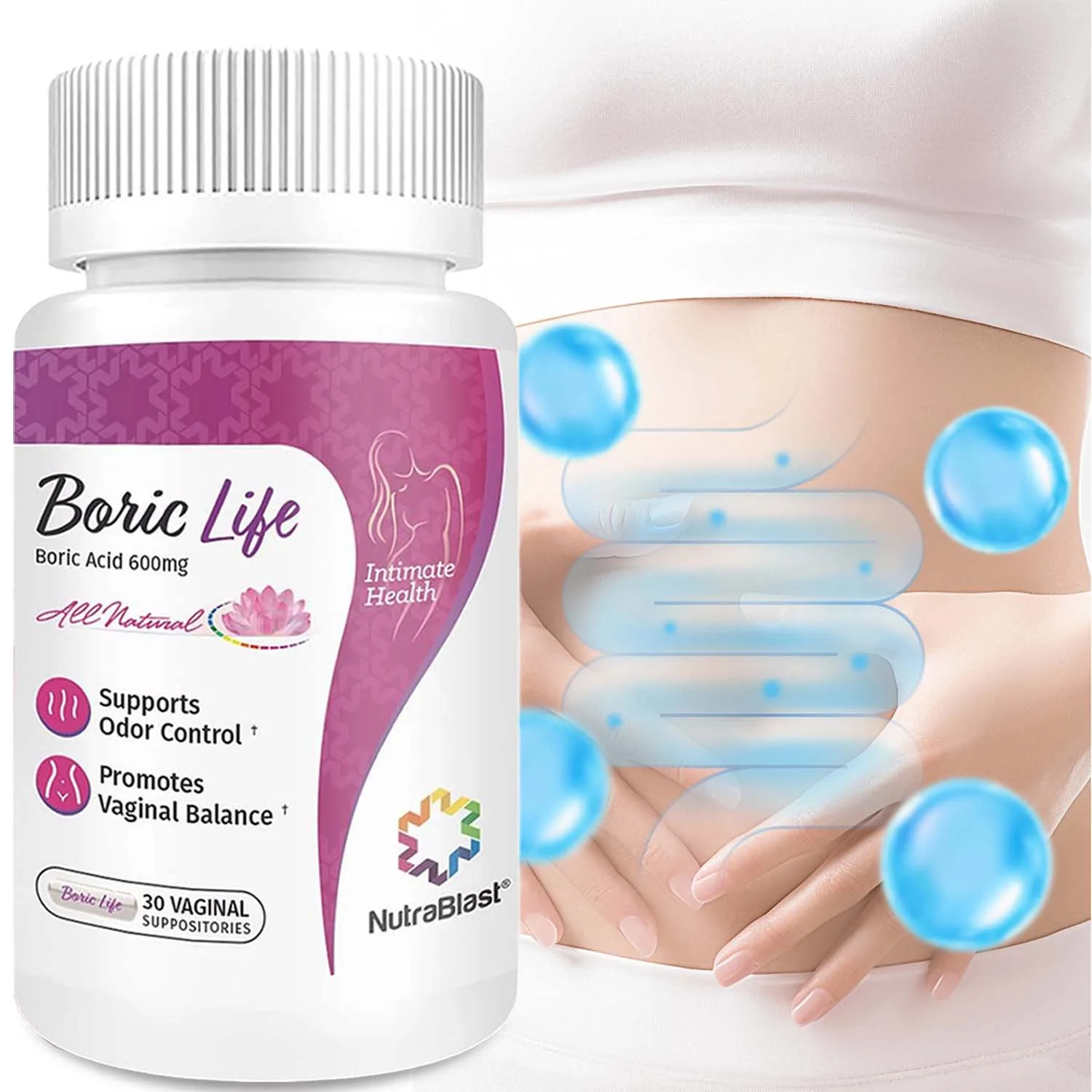 Boric Acid Vaginal Suppositories - Promotes Vaginal, Intestinal, Immune and Overall Women's Health, Aids The Digestive System