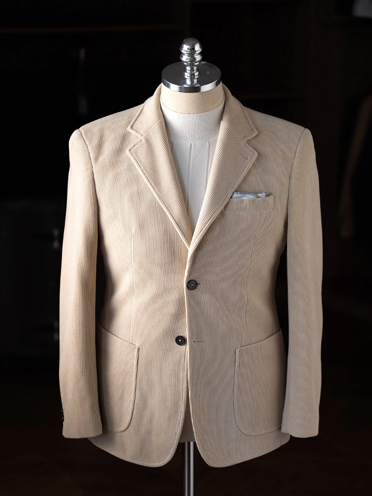 

High-Quality Corduroy Men Suits 1 Pieces Classic Casual Single Breasted Groom Tuxedos Tailor Made Jackets Male Blazers Costume