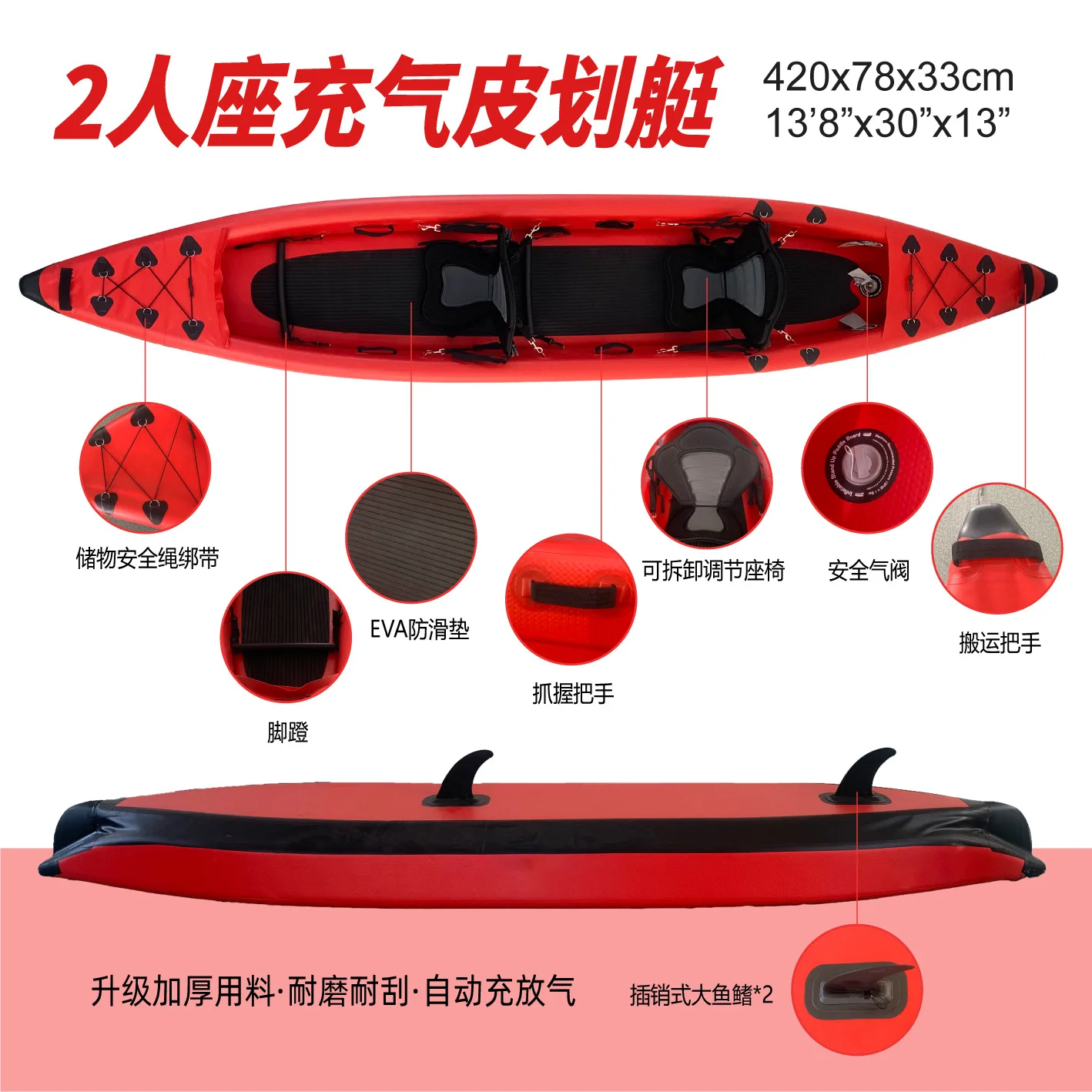 

2-Person Clear Inflatable Kayak, Foldable Drop Stitch Ocean Boat 2026