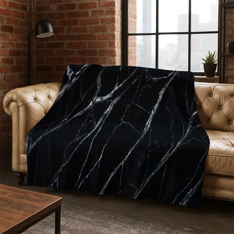 Luxuriöse Marmor-Decke in Gold und Schwarz, Weiche Warme Flanell-Decke, Wurfdecke für Schlafzimmer, Wohnzimmer, Bett, Reisen und Picknick