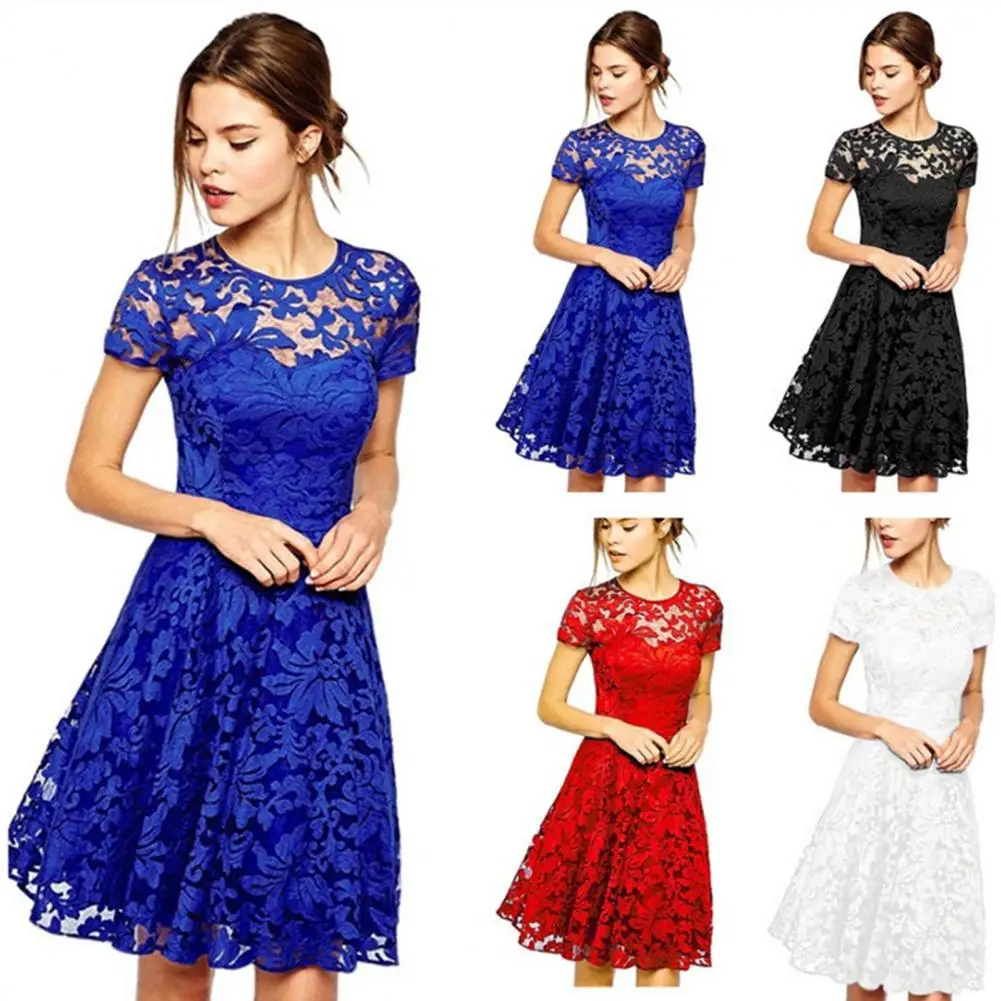 

Stylish Summer Mini Dress Big Hem Slim Fit Lady Mini Dress Flower Embroidery Prom Dress