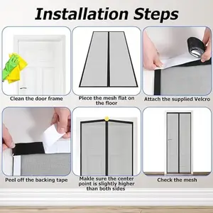 Magnetstreifen -Moskitovorhang, schwarzes Netz, Schnalle ohne Anziehen, 7 Schnalelpaare, 6 Paare Hauptverkaufsmagnetik - №1