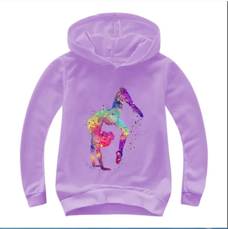 Watercolor Gymnastics Cute Cartoon Hoodies Kids Boys Sweatshirts Pullover Outerwear Hoodie Girls GYM Streetwear Hoody Boys Cloth