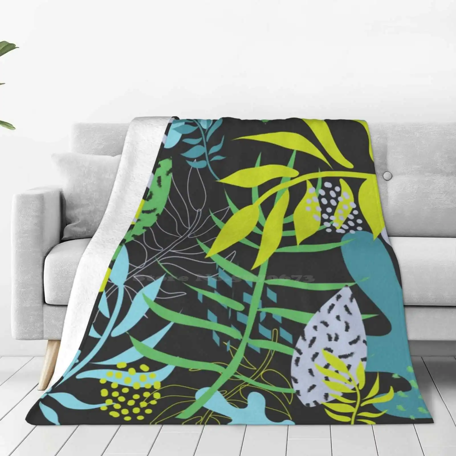 Vibrant Jungle Leaves-Kids Pattern Four Seasons Comfortable Warm Soft Throw Blanket Vibrant Leaf Leaves 60Ies 60S Vibes 70S 80S