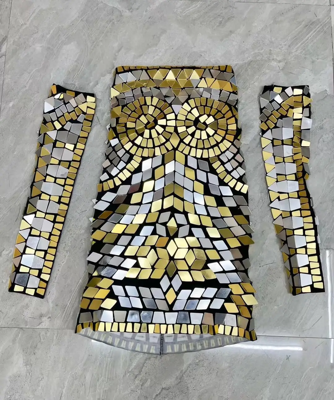 Shining Mirrors Backless Mini Dress Women Birthday Evening Celebrate Costume Evening Outfit Performance with Gloves Xiaojinren