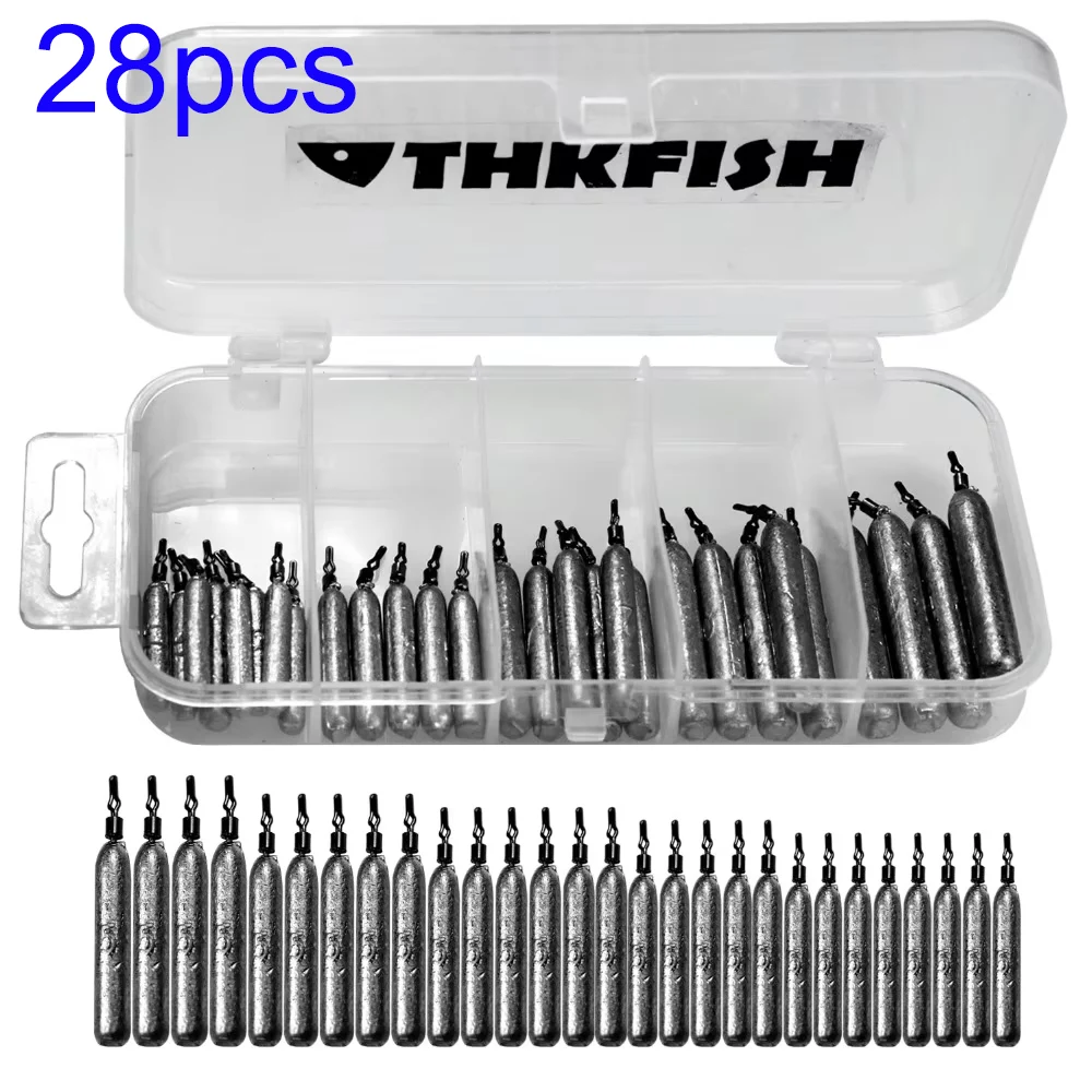 THKFISH 28pcs Fishing Lead Sinkers Kit Freshwater Wacky Rig 3.5g 5g 7g 10g 14g Weights Sinkers Drop Shot For Bass Texas Rigs