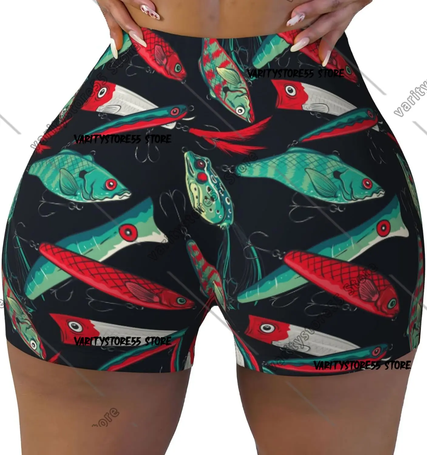 

Шорты для тренировок с принтом рыболовной приманки для женщин, бесшовные мягкие гладкие спортивные шорты для йоги, активные шорты