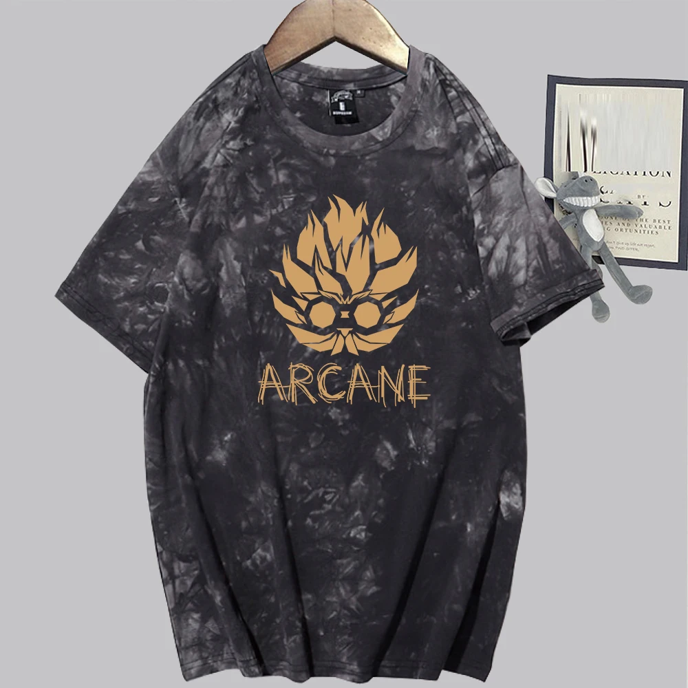 Arcane Heimerdinger Minimalist Style Retro Tie Dye Shirt Unisex Round Neck Short