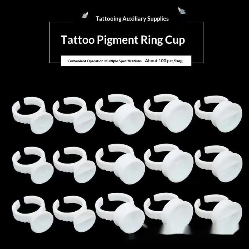 100PCS Disposable Plastic Lash Glue Holder Rings Portable Tattoo Pigment Cup for Home DIY Eyelash Extension
