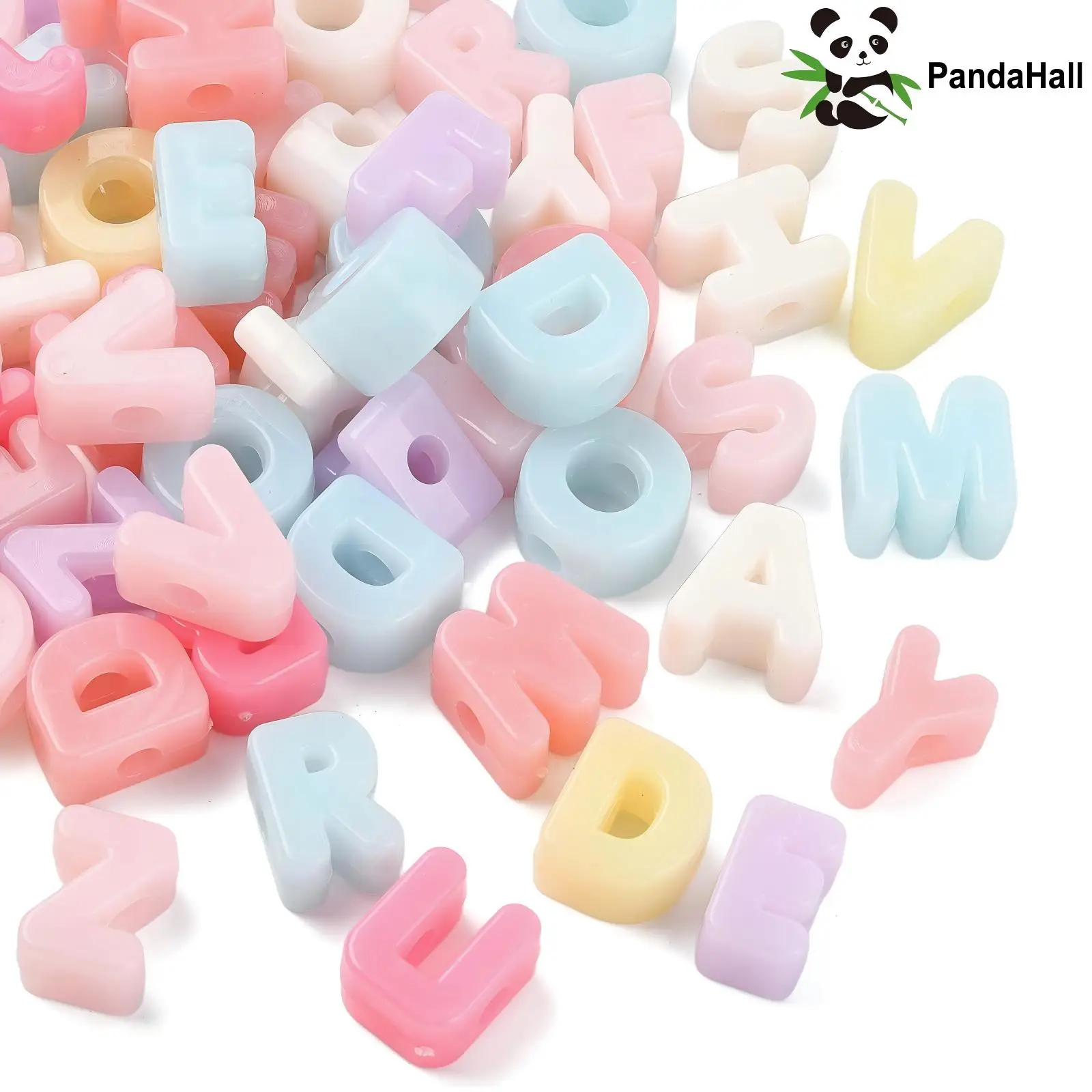 PandaHall 60Pcs Random Acrylic European Letter Beads, Imitation Jelly for Personalized Name Couple Bracelet Jewelry Gift Making