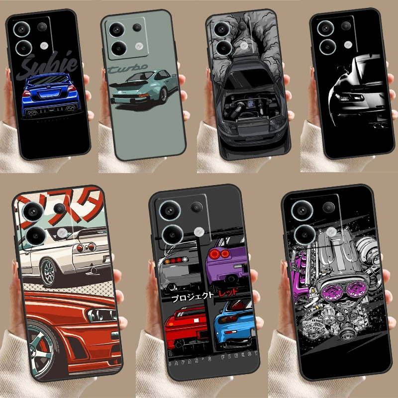 Sports Car JDM Drift Phone Case For Xiaomi Redmi Note 13 Pro 12 10 9 8 11 Pro 12S 11S 10S 9S 10A 9C 10C 12C 13C