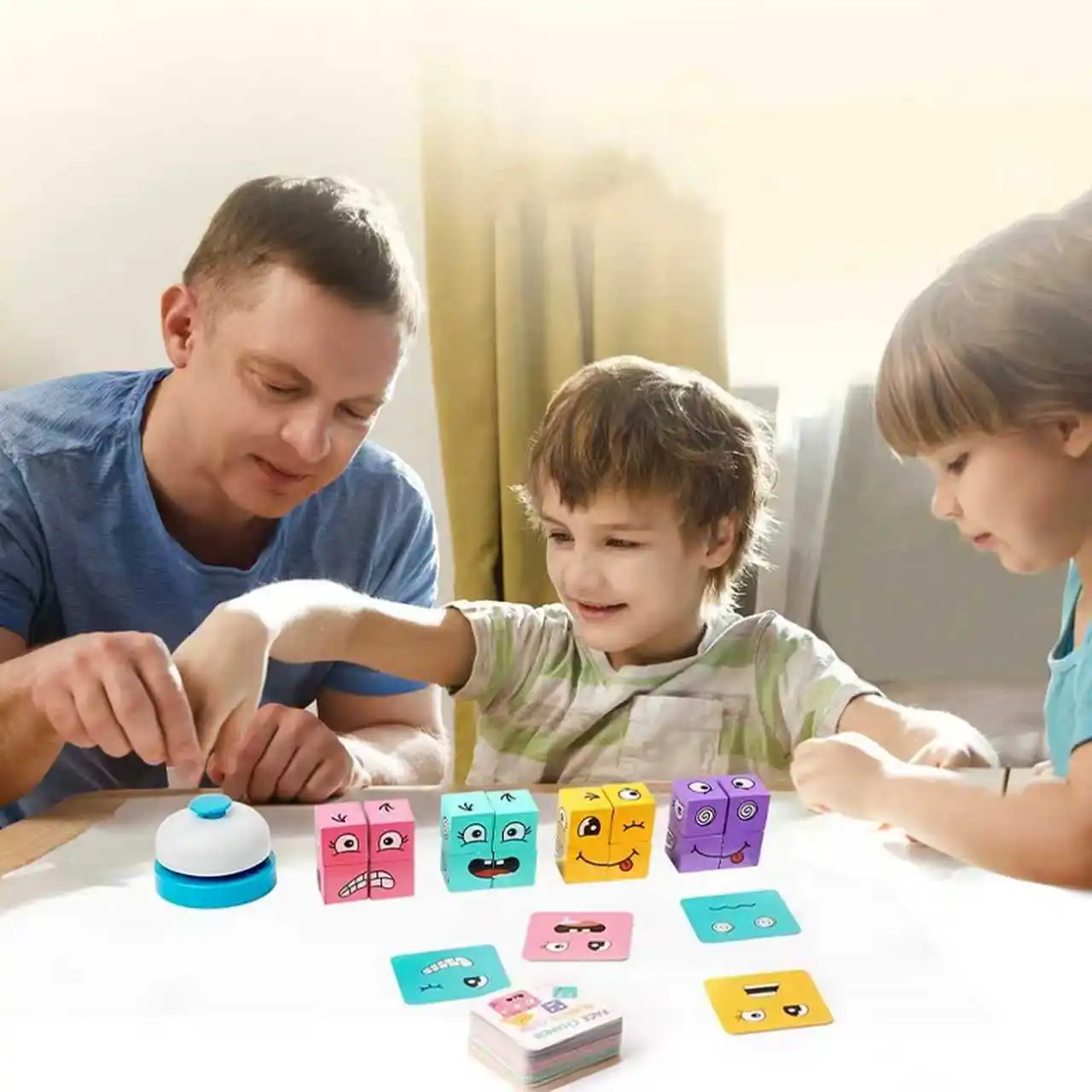 Set di giocattoli da costruzione in legno abbinati alle emozioni da 1 pezzo con biglietti per domande per bambini dai 3 anni in su