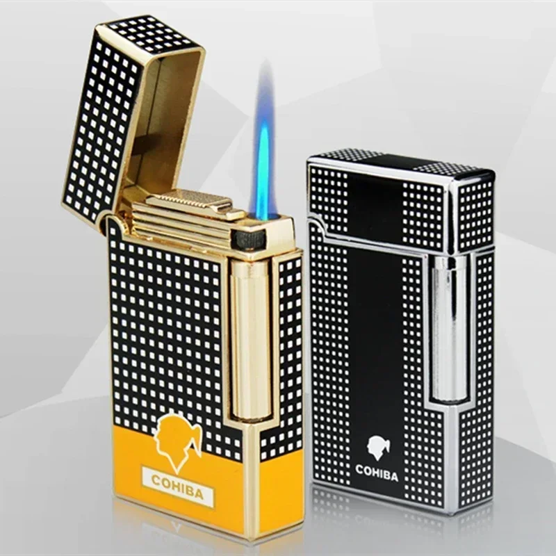 

COHIBA Windproof Metal Grinding Wheel Direct Spray Blue Flame Lighter, Cigar Clipper, Portable Cigar Accessories, Gift Box