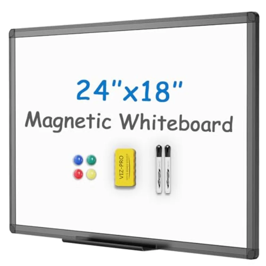 

Magnetic Whiteboard/Dry Erase Board with Black Alumium Frame, 18 ch, cludes 1 Eraser and 2 Markers and 4 Magnets