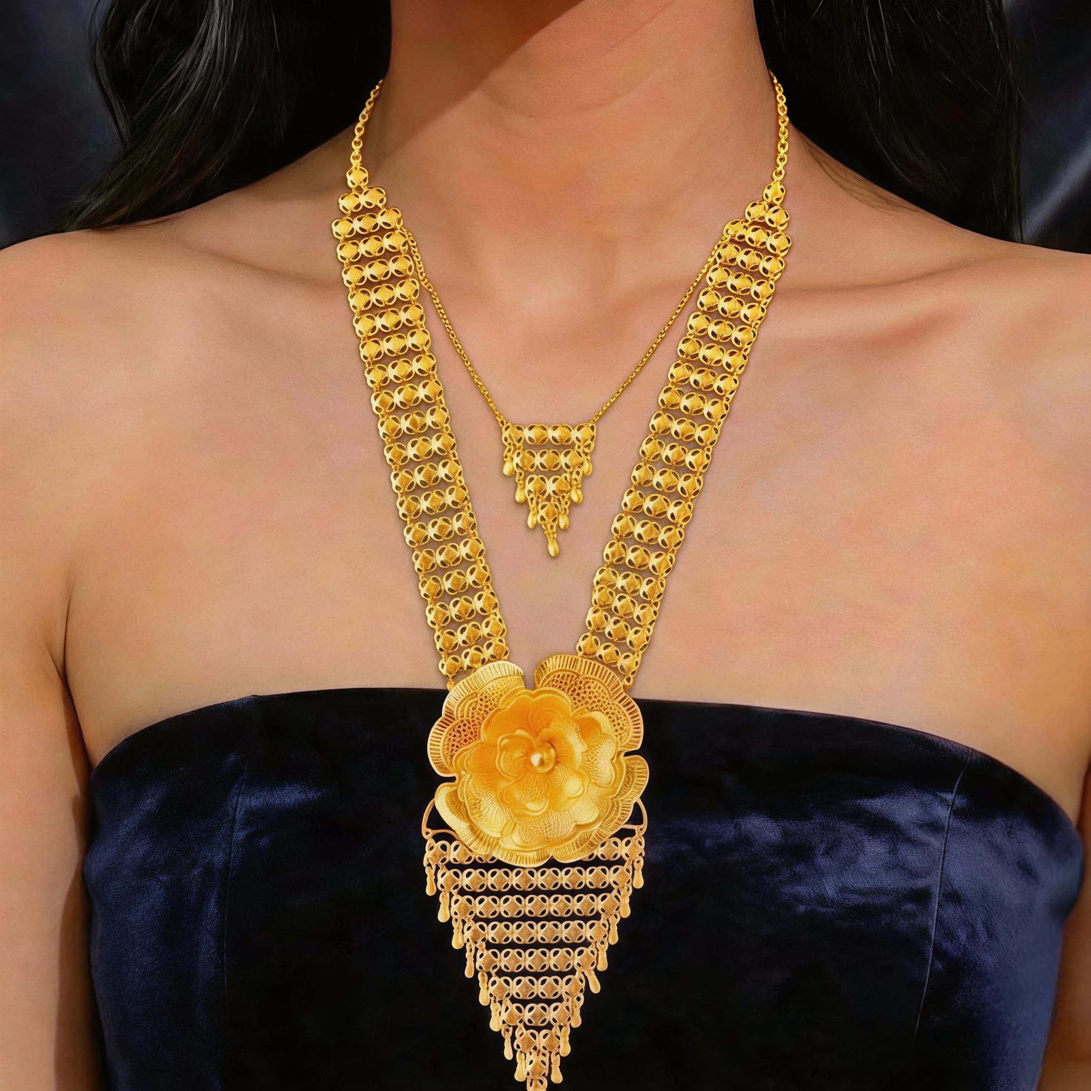 Luxury Dubai Long Flower Necklace and Earrings Set