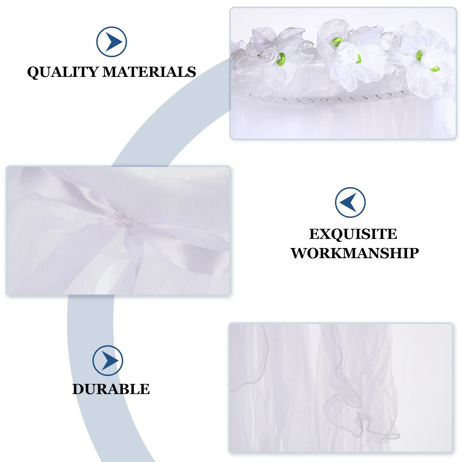 Floral Flower Headband Crown White Veil Wreath Elegant Girls Wedding Headdress Party Photo Prop Hair Accessory