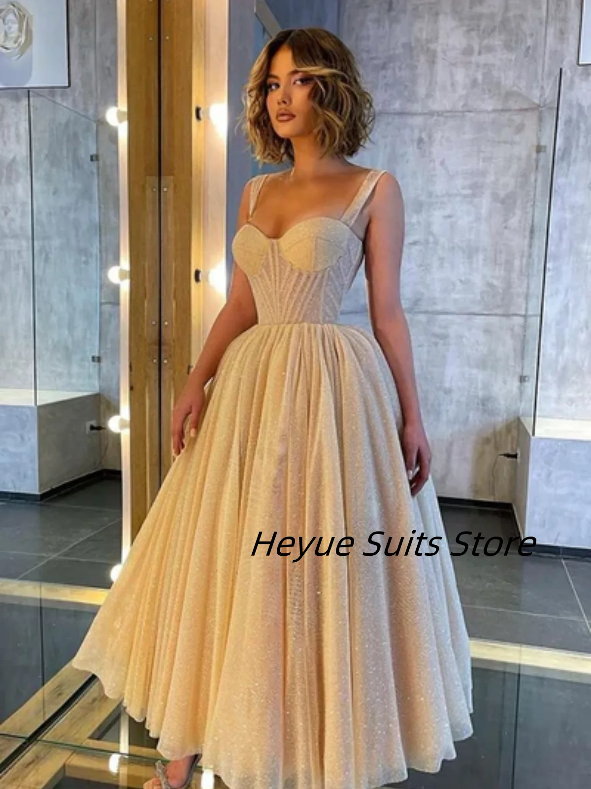 

Модное платье принцессы Quinceanera с блестящими бретелями в форме сердца, платье для выпускного вечера с блестками, миди длиной, платья без рукавов, tidos de novia