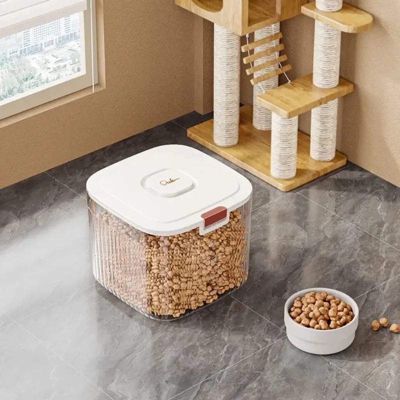 Flip Cover Dog Food Storage Container Sealed Large Capacity Cat Dry Food Box Plastic Transparent Pet Food Storage Barrel