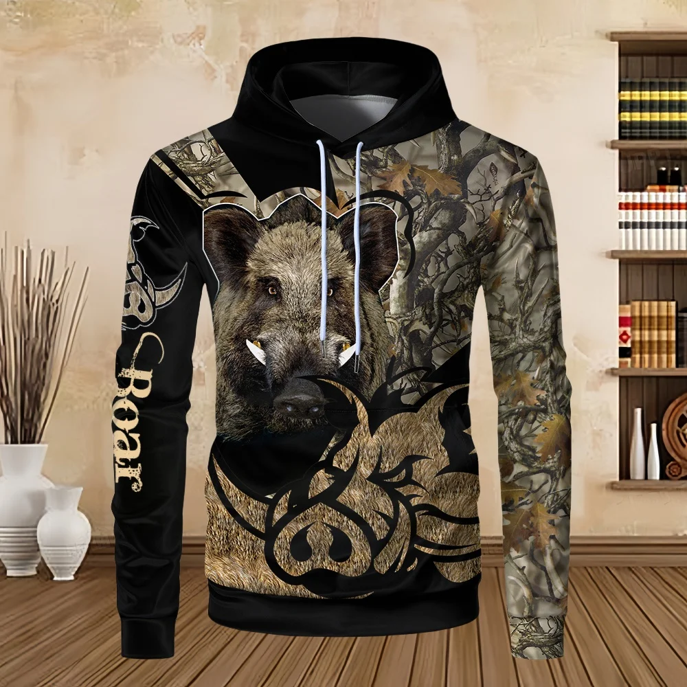 Sweatshirts for Men Boar Hunting Orange Camo 3D Prin Unisex Harajuku Kangaroo Pocket Casual Street Sweatshirt Pullover Hoodies