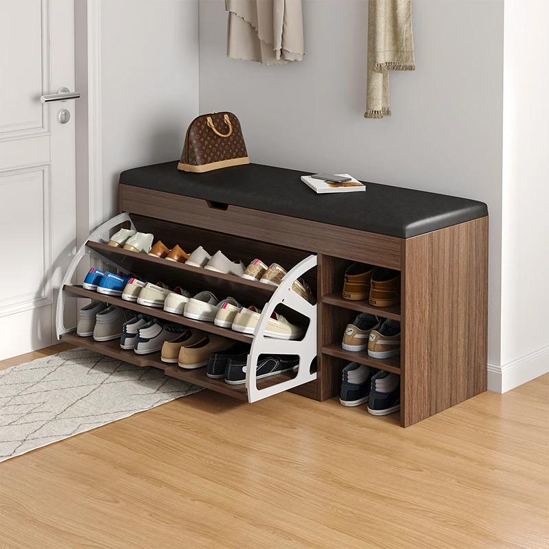 

Simple shoe changing cabinet with integrated door and stool, multi-layer shoe rack and large-capacity tipping shoe cabinet