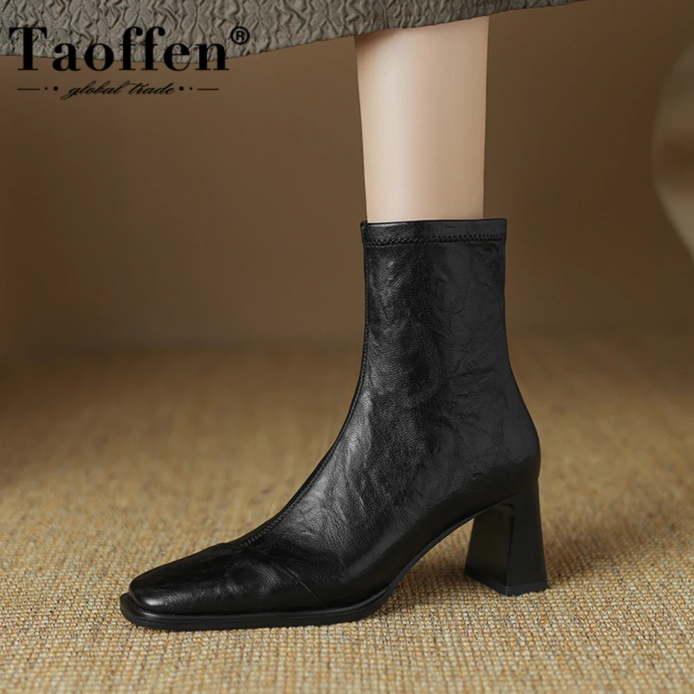 

Taoffen Classic Stretch Boots Women Side Zipper Chunky Heel Autumn Winter Ankle Boots Elegant Prom Party Women Booties Handmade