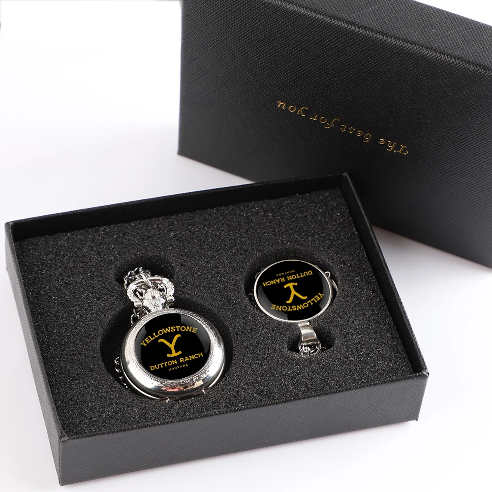 High Grade Pocket Watch Gift Set With Box Yellowstone Design Necklace Clock Accessories For Birthday Gifts