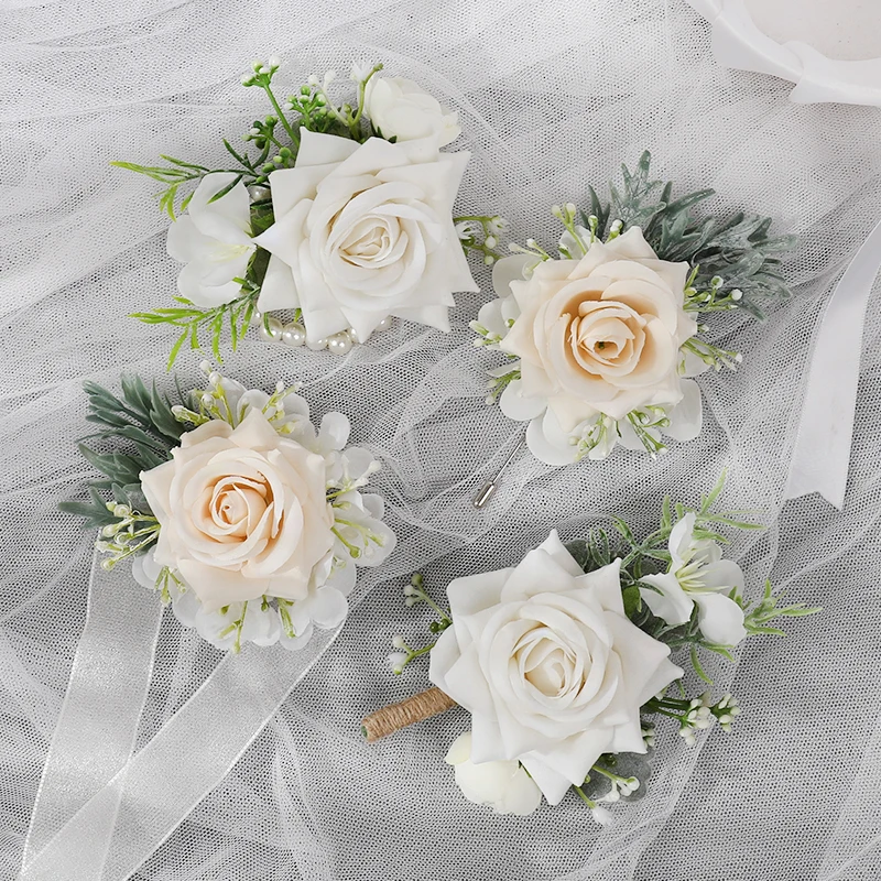 Boutonnieres flores rosas artificiais corsage pulso dama de honra pulseira noivo otálio baile de formatura casamento aniversário festa decoração