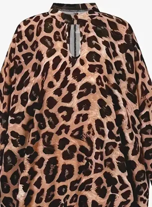 Vestido bohemio de talla grande 1XL-5XL a la moda para mujer, vestido informal con estampado de leopardo y manga de murciélago, vestido holgado con cuello redondo para mujer