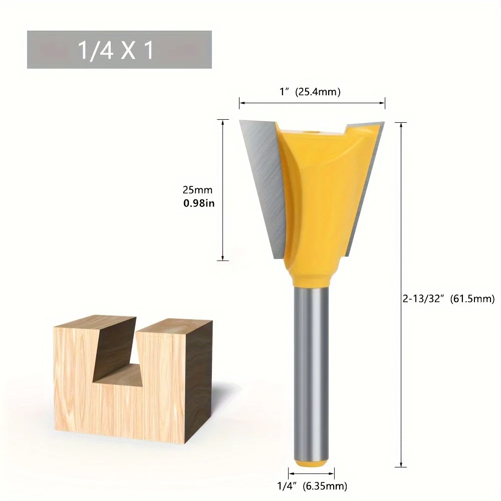 7 Pcs，6.35mm ShankYellow Dovetail and Straight Router Bit Set Tungsten Steel Woodworking Milling Cutter for Mortise and Tenon Jo