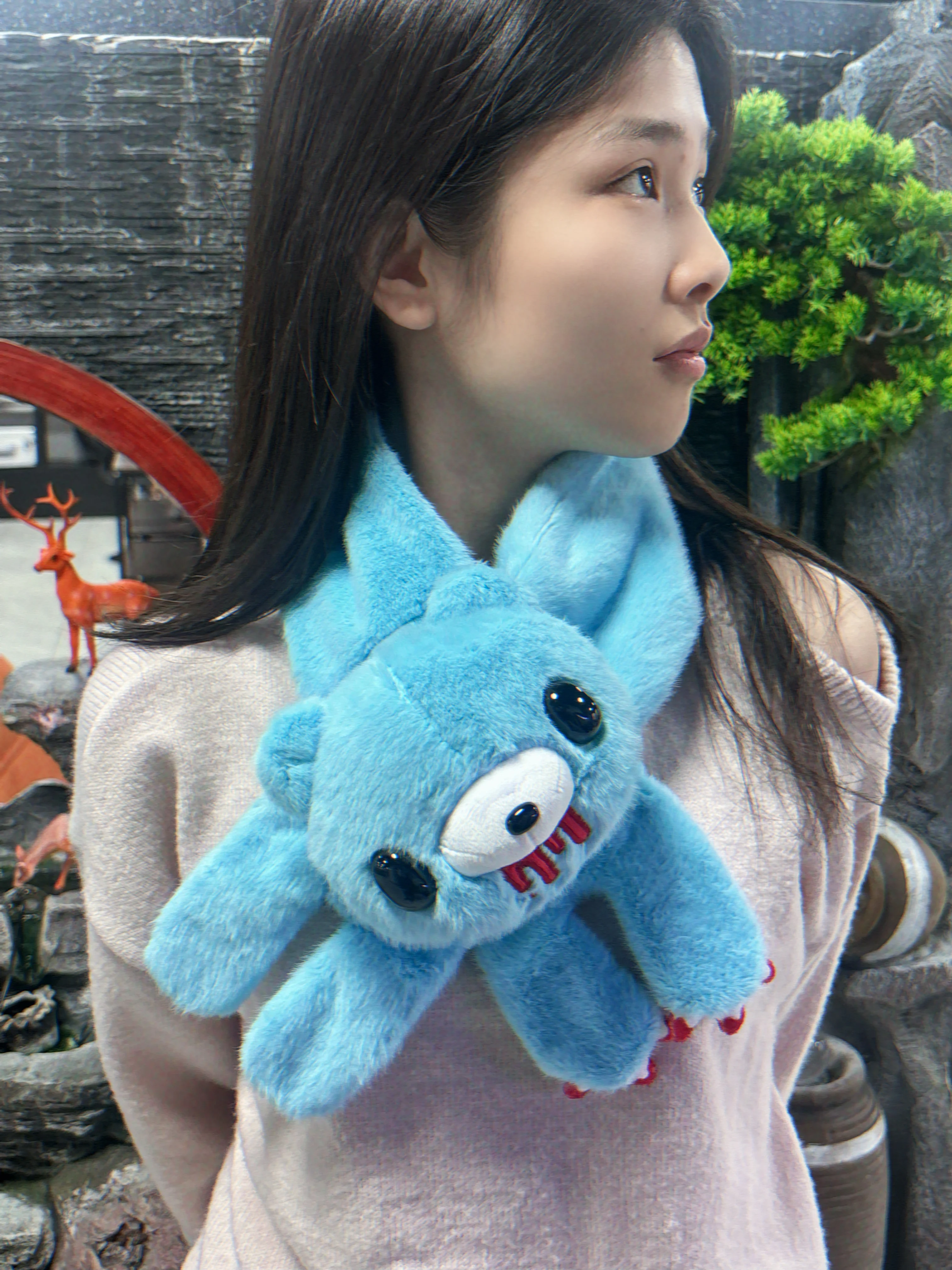 Écharpe en peluche ours sombre, Design ours sanglant mignon, cache-cou en fourrure douce, accessoire de mode pour hommes et femmes, Options multicolores