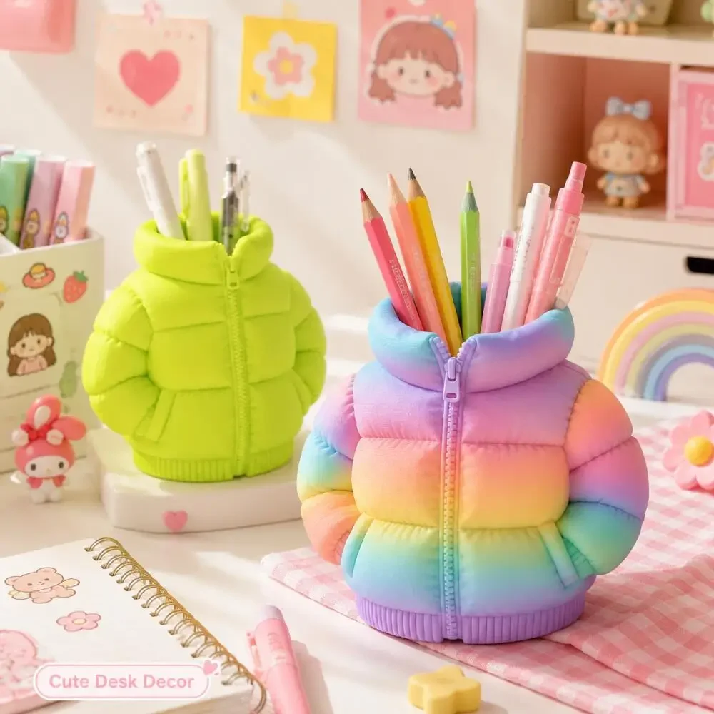 Cute Down Jacket Shaped Pen Holder 3D Printed Cup Coaster Desktop Stationery Desk Organizer For Home Office Classroom Decor gallery 3