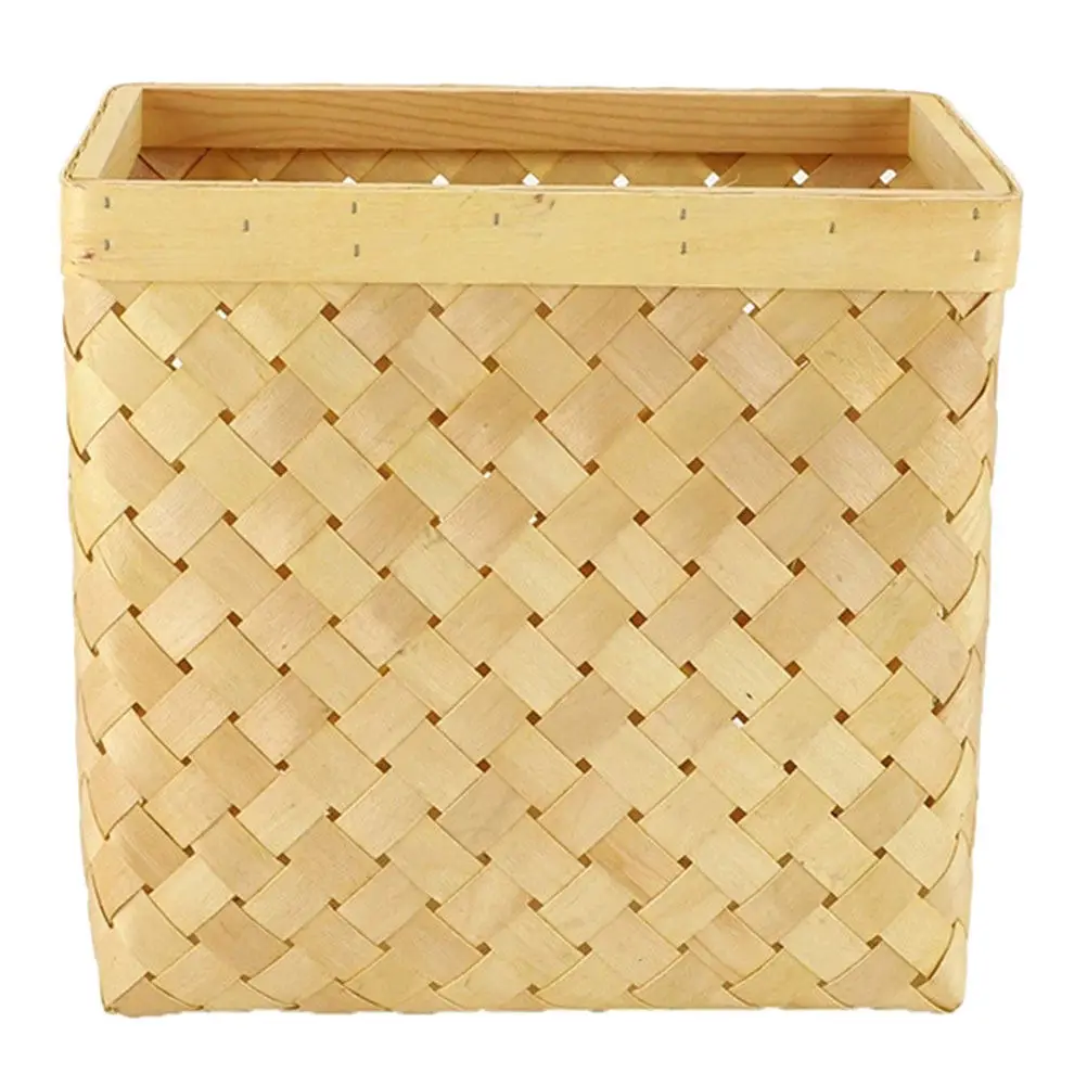 Woven Vintage Trash Can Japanese Style Decorative Waste Bin Beige Organizing Box for Living Room Bedroom Office