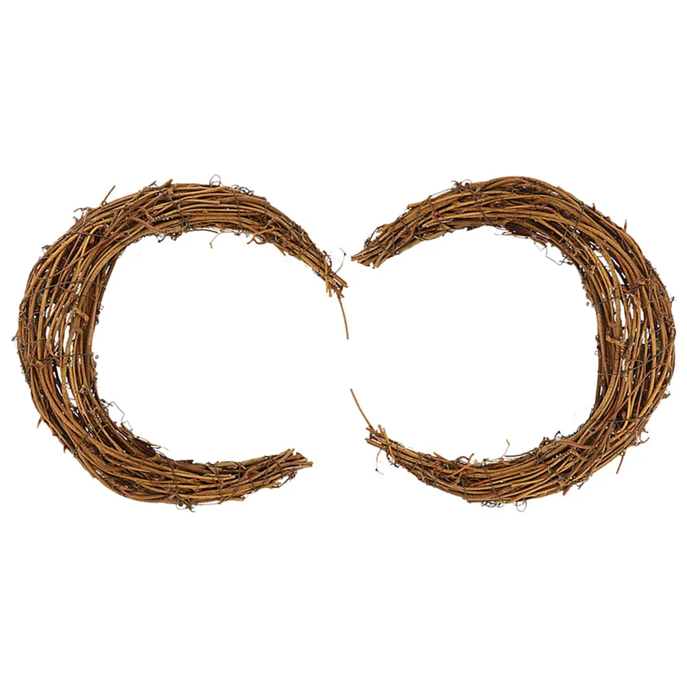 

2pcs Moon Shaped Wreath Vine Ring Diy Craft Decoration Christmas Floral Holiday Home Wall Diy Dream Catcher Wreath Decor