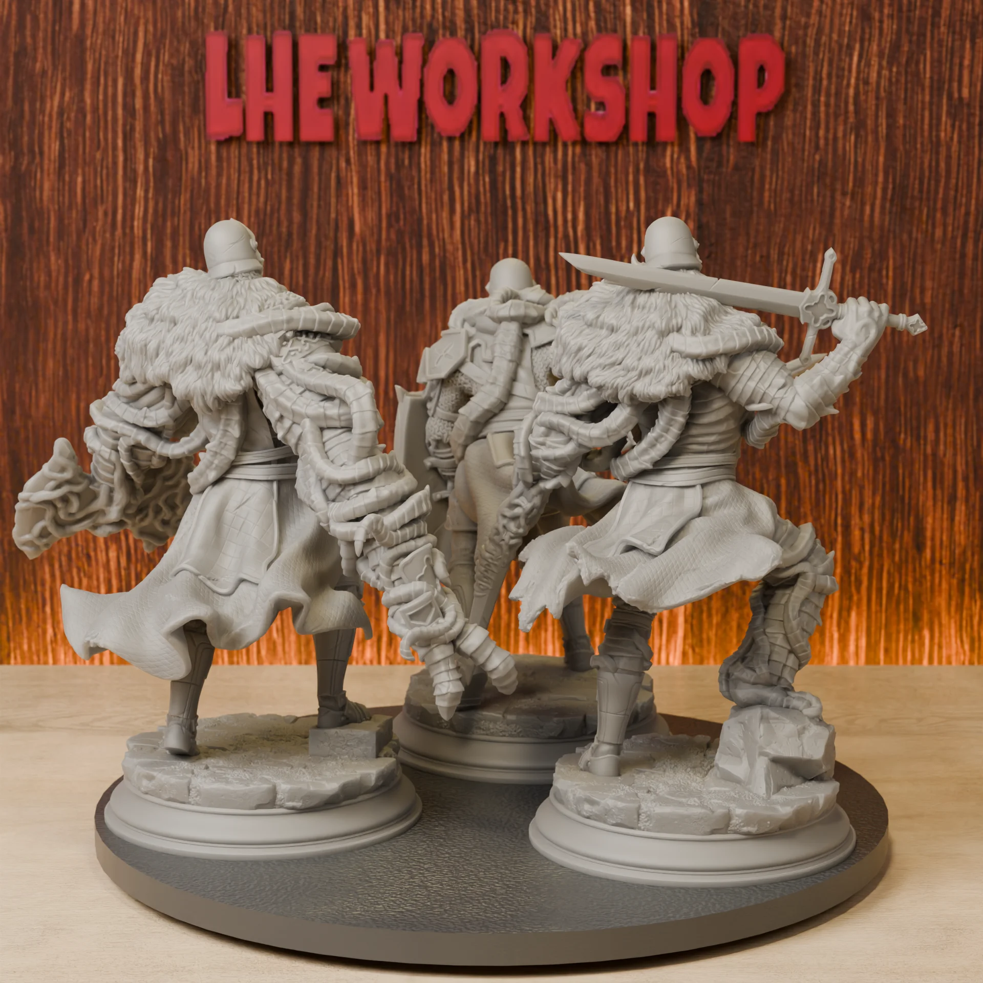Corrupted Warrior-Trio Bundle Miniatures | 28mm-38mm | Resin 3D Printed DND Pathfinder Mini | Unpainted Grey