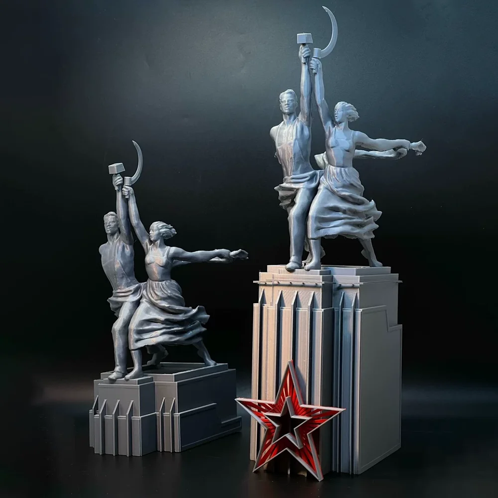 185mm Soviet Worker and Kolkhoz Woman 3D Printed Statue USSR Historical Souvenir Communist Revolution Decor