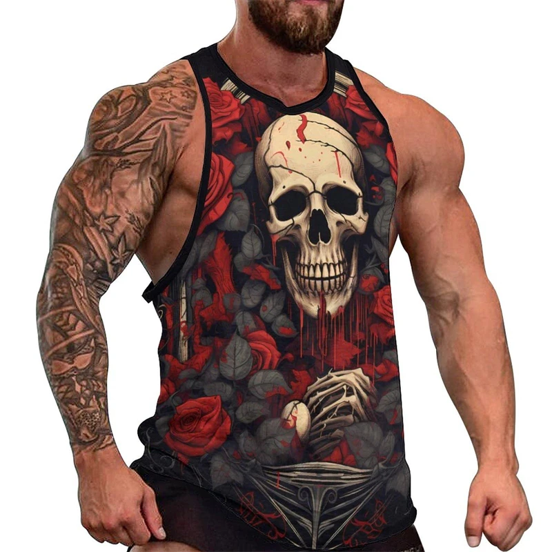 Newest Fashion Skull 3D Print Men\'s Tank Tops Casual Hip Hop Graphic Streetwear Fitness Tops Tees Men Summer Sleeveless Shirts