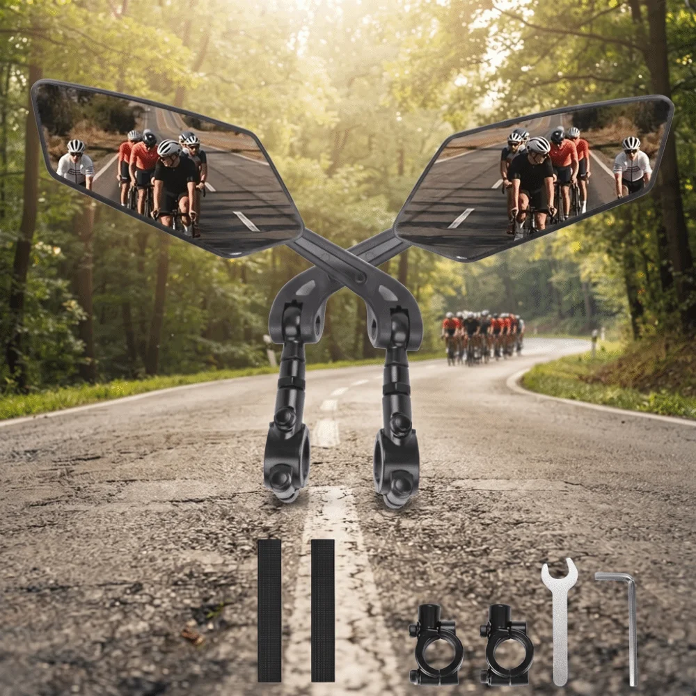 Wide Angle Bicycle Rear View Mirror Wide Range Anti-Glare Bike Mirror Adjustable 360 Degree Rotate Cycling Mirror Scooter