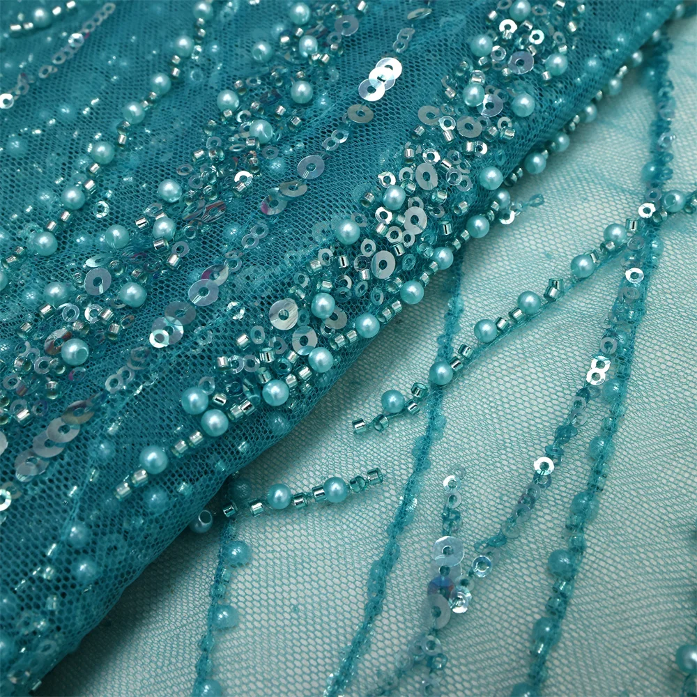 French Tulle Beads Lace Fabric African Lace Fabric 2026 High Quality Nigerian Embroidery  Lace Fabric For Wedding Sewing