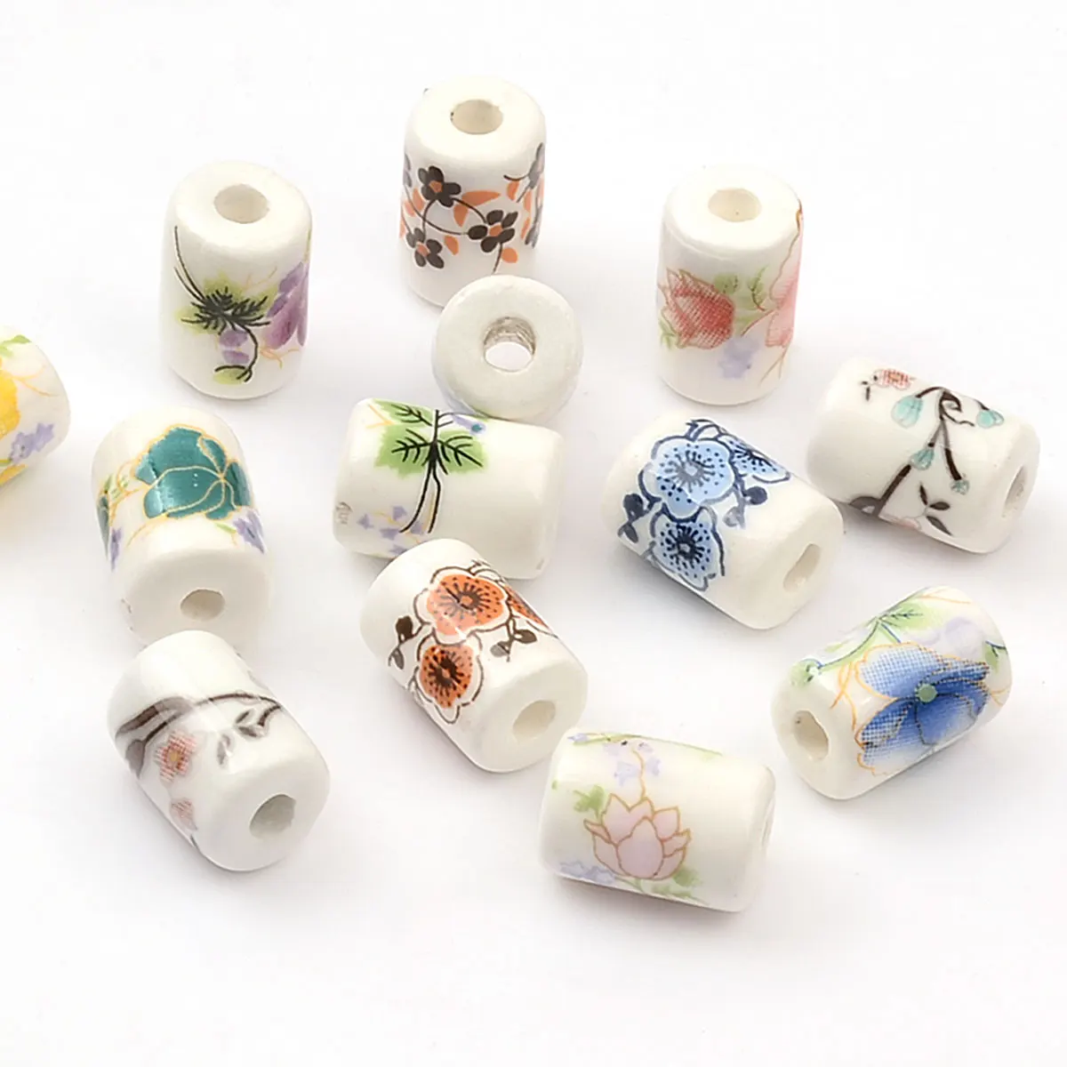 0.8x1.2cm 20 sztuk losowy kolor Mix drukowanie kwiatowy wzór koraliki porcelanowe Cylinder ceramiczny wisiorek DIY tworzenia biżuterii — zdjęcie 6
