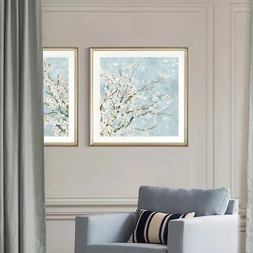 2PCS Nordic Abstract Cherry Blossom Canvas Painting Wall Art Poster Flowers Pictures Living Room Bedroom Hotel Office Home Decor
