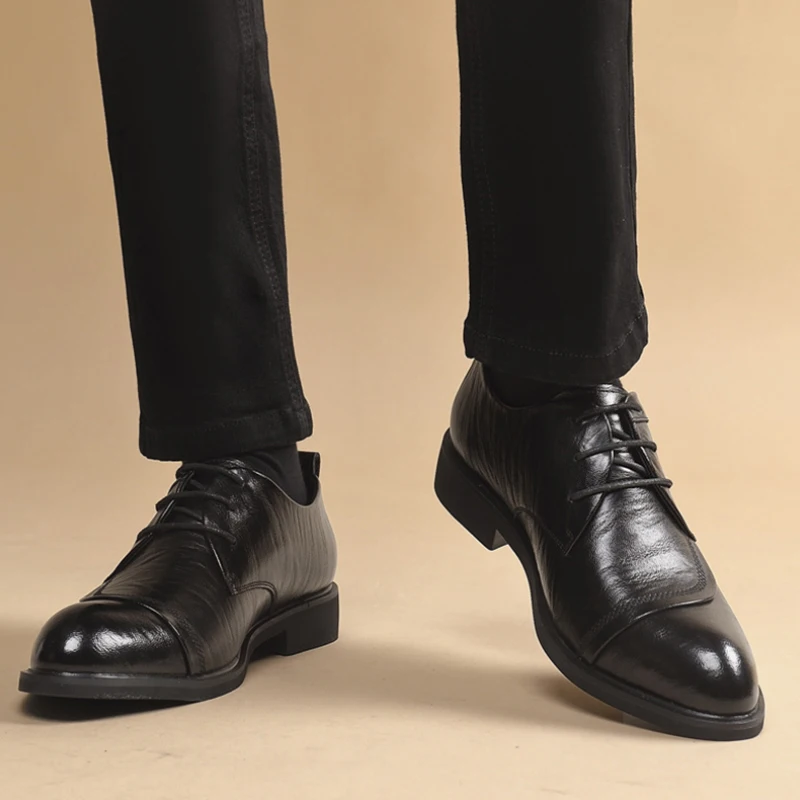 Leather Oxford Shoes With Metal Rivet Detail Lace Up Formal Dress Shoes Comfortable Non Slip For Business Office And Daily Wear