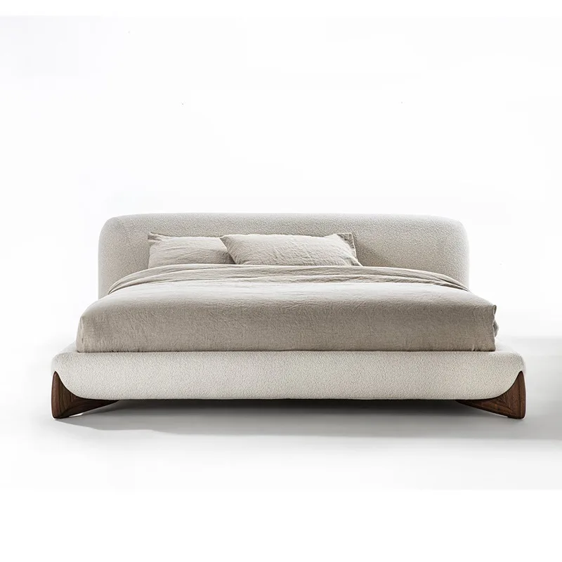 Italian Nordic Latest Design Upholstered Beds Simple Double Queen Size Bed Berber Fleece Bedroom Furniture for King Size Bed
