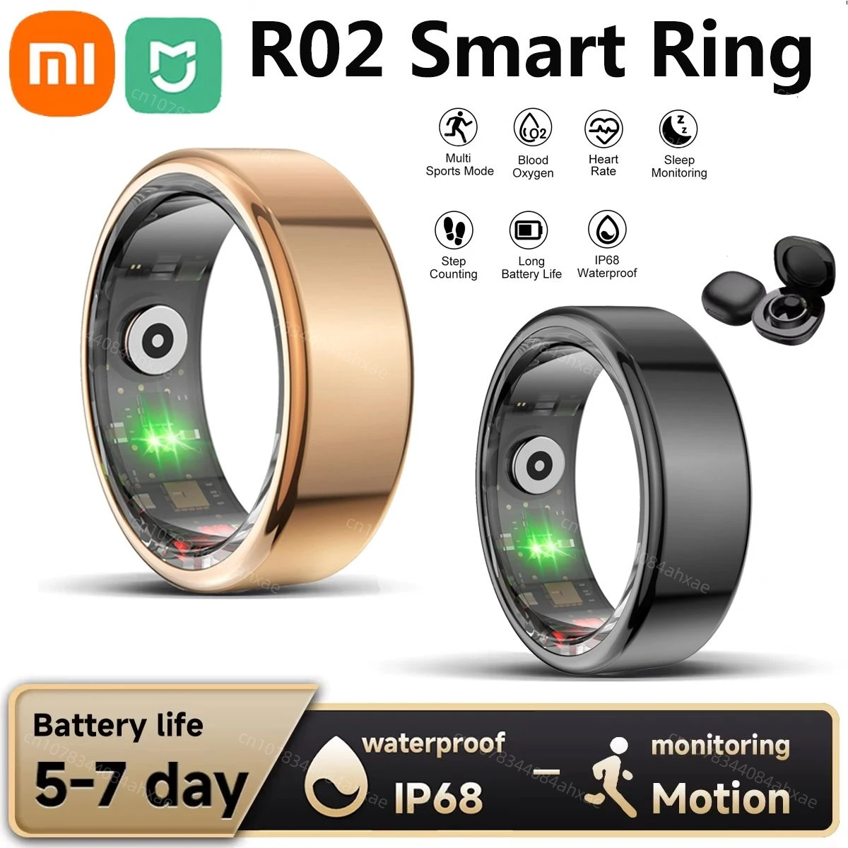 Xiaomi Mijia R02 Smart Ring Herzfrequenz-Gesundheitsmonitor IP68 3ATM Wasserdichter Multi-Sportmodi Blutsauerstoff-Tracker für Männer Frauen