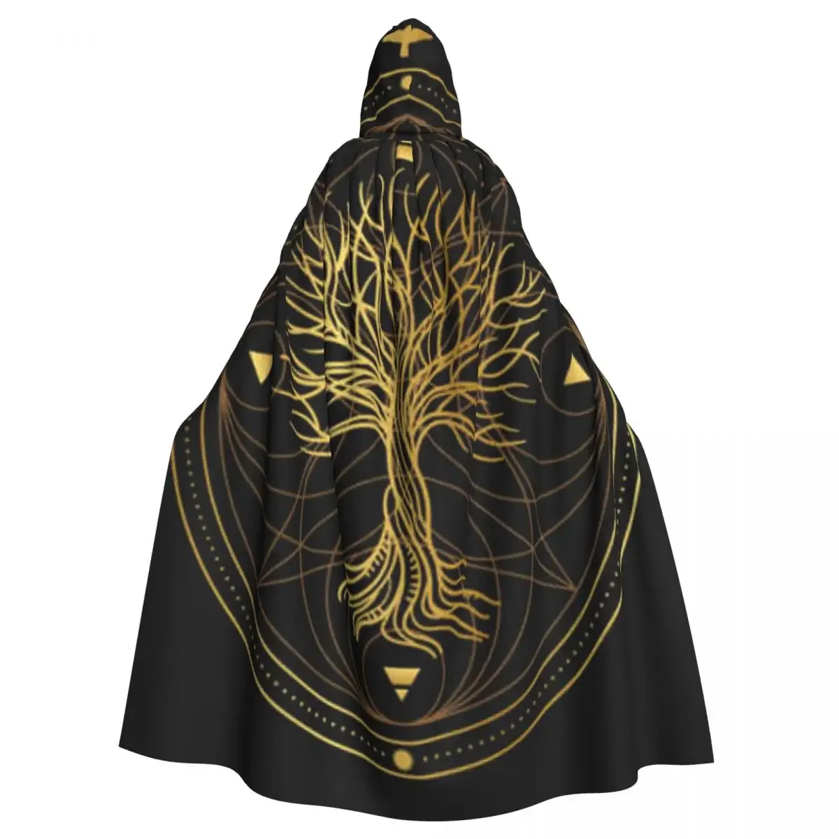 Adult Cape Hooded Sacred Tree Circle Medieval Costume Witch Wicca Vampire Elf Purim Carnival Party